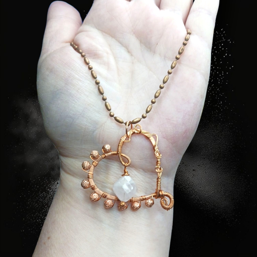 Artisan Copper Wire Heart Pendant with Rose Quartz - Picture 4 of 5